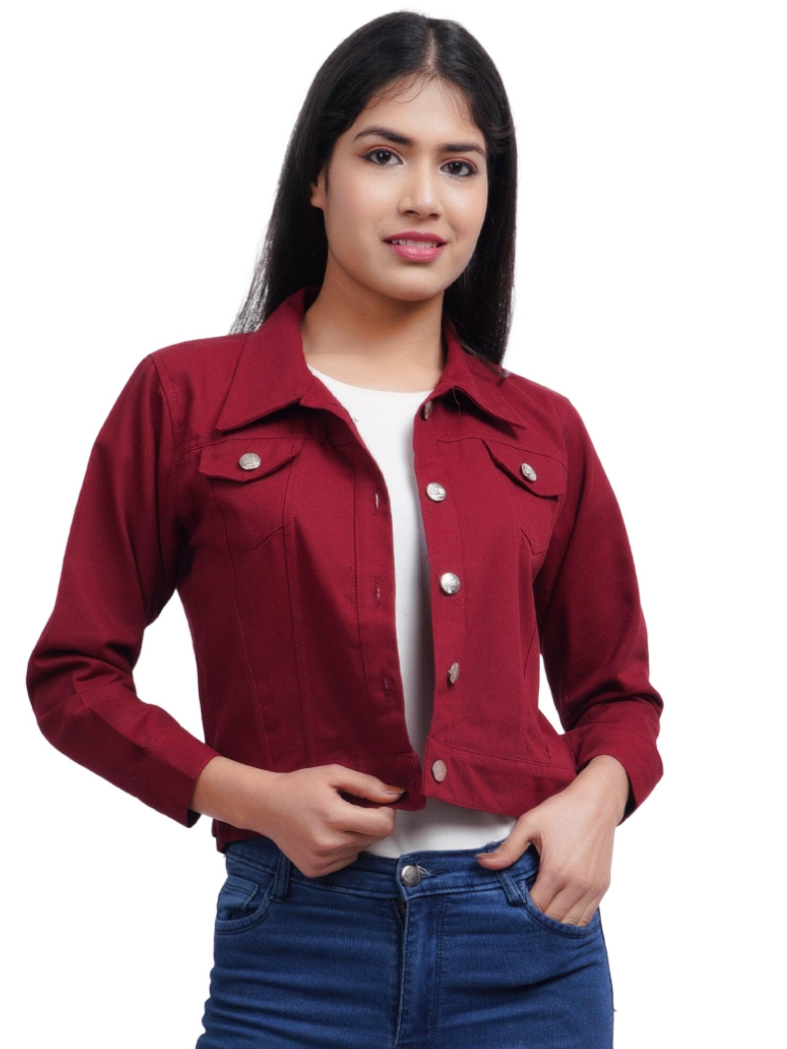 Full Sleeve Maroon And Peach Solid Women Jacket