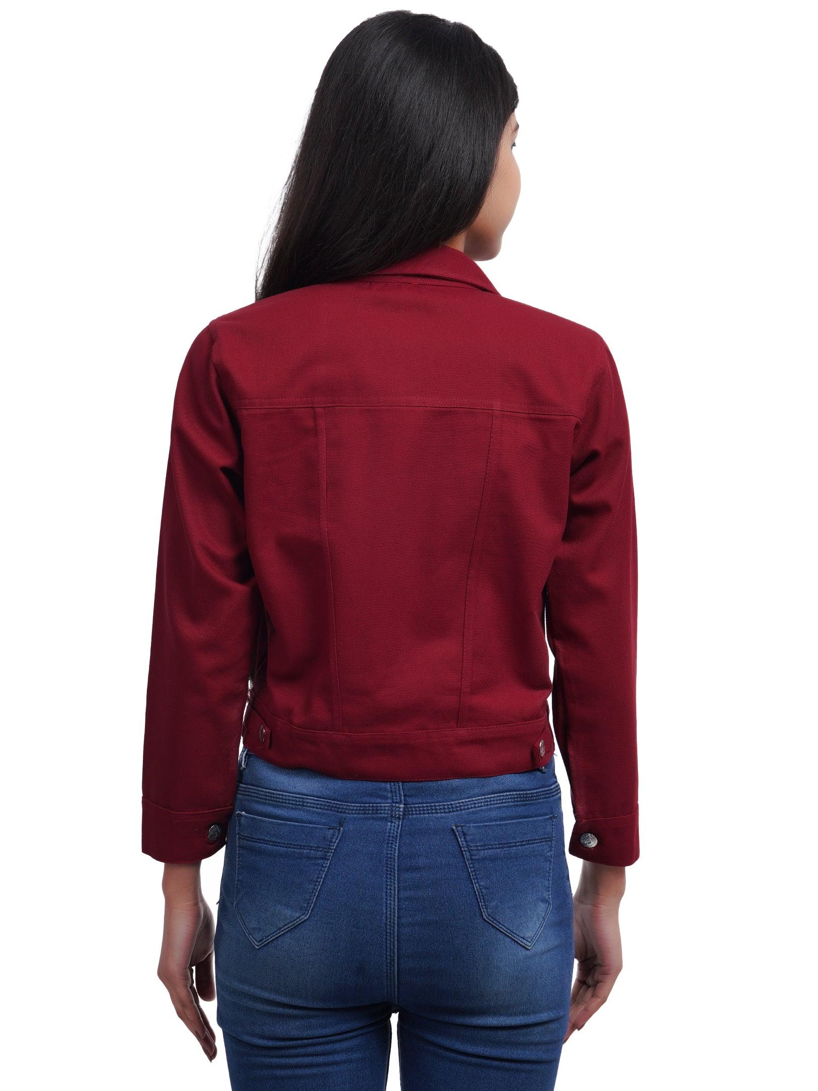 Full Sleeve Maroon And Peach Solid Women Jacket