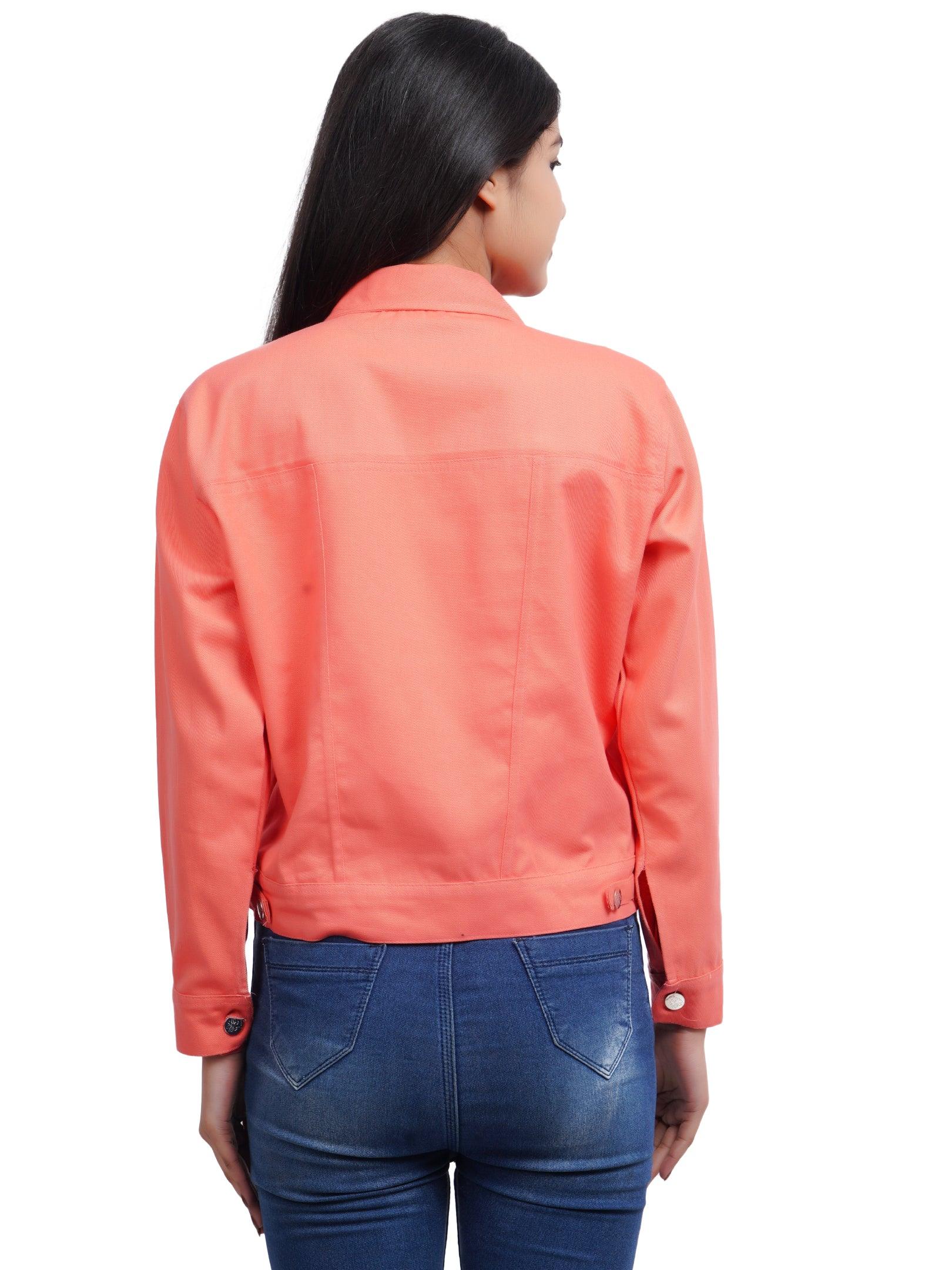 Full Sleeve Pink And Peach Solid Women Jacket