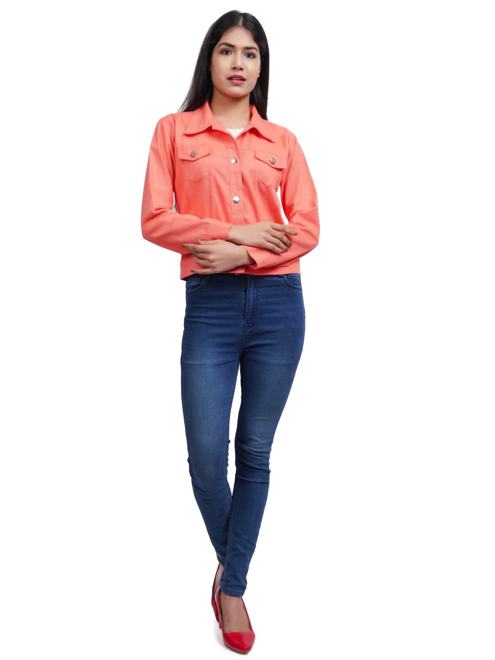 Full Sleeve Maroon And Peach Solid Women Jacket