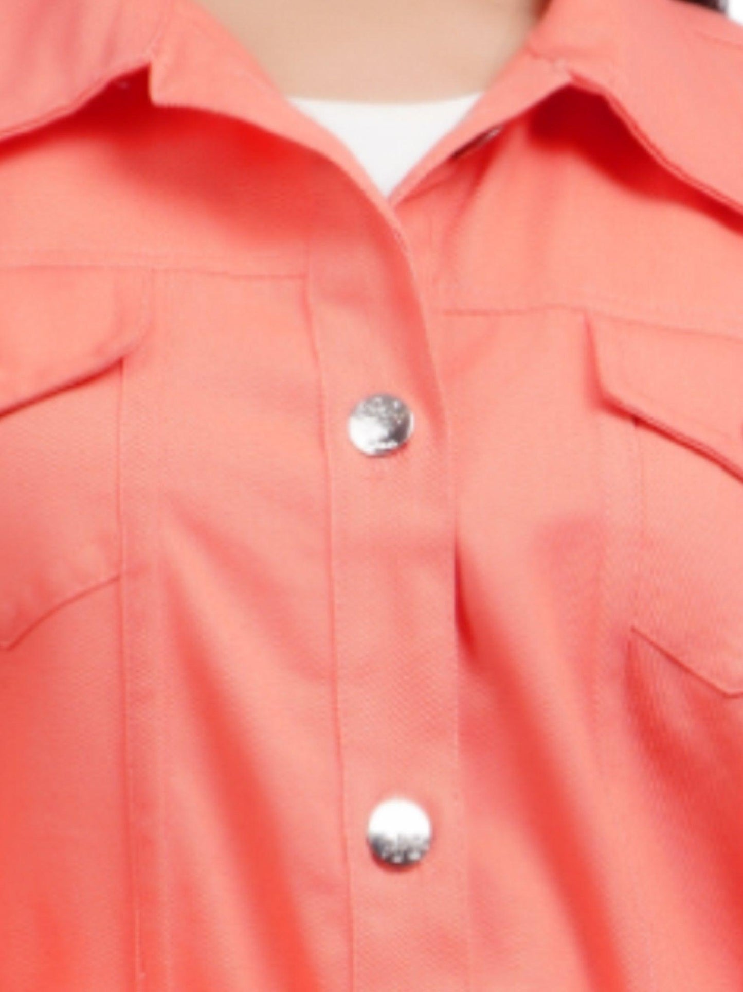 Trendzmy Full Sleeve Peach And Yellow Solid Women Jacket