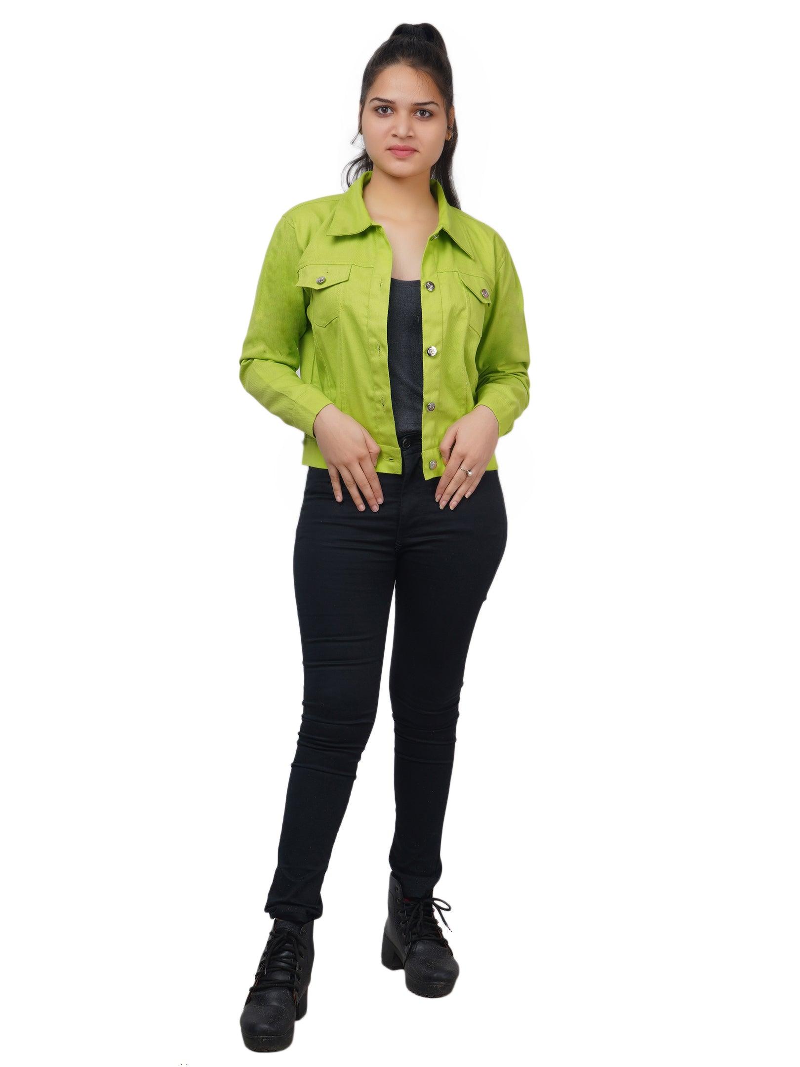 Full Sleeve Parrot Green Solid Women Jacket XXXL