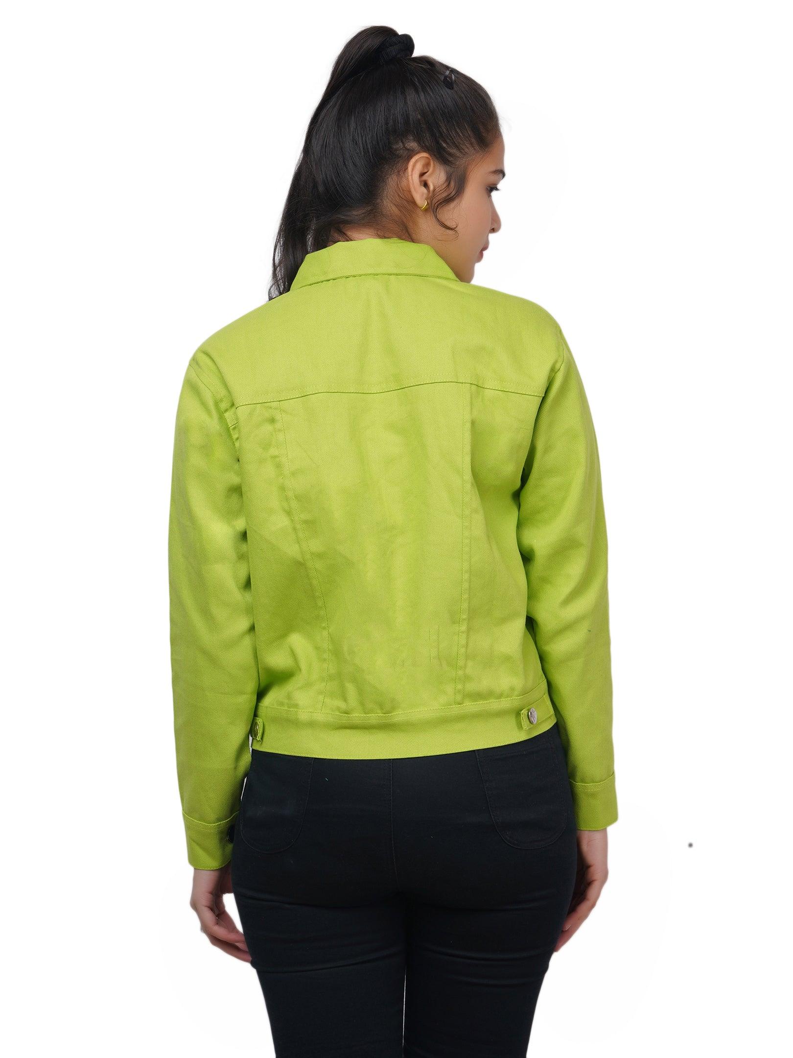 Full Sleeve Parrot Green Solid Women Jacket