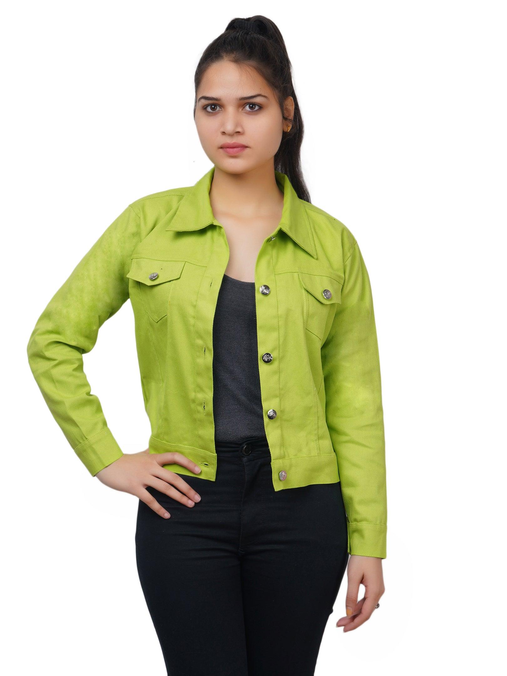 Full Sleeve Parrot Green Solid Women Jacket