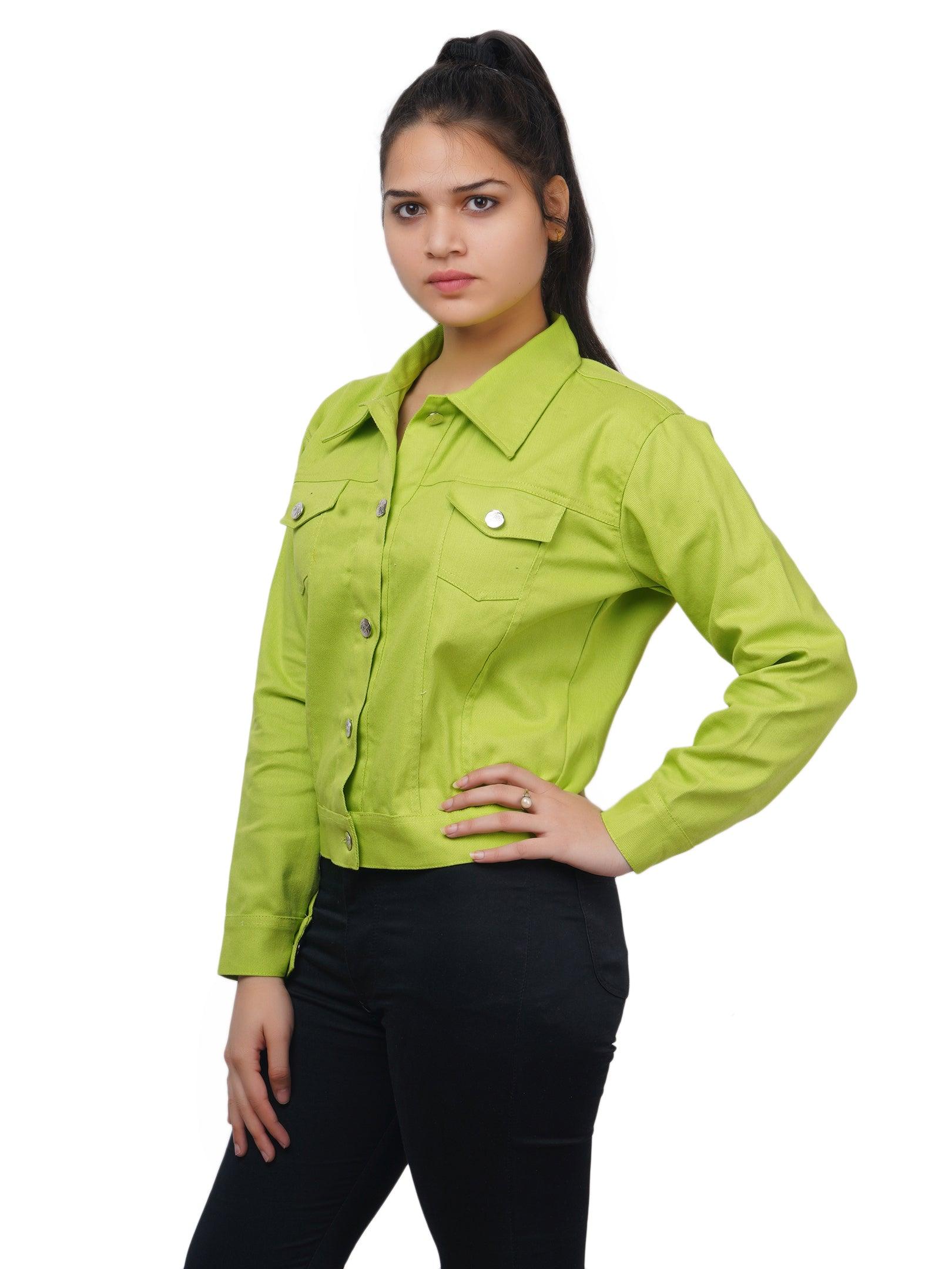 Full Sleeve Parrot Green Solid Women Jacket