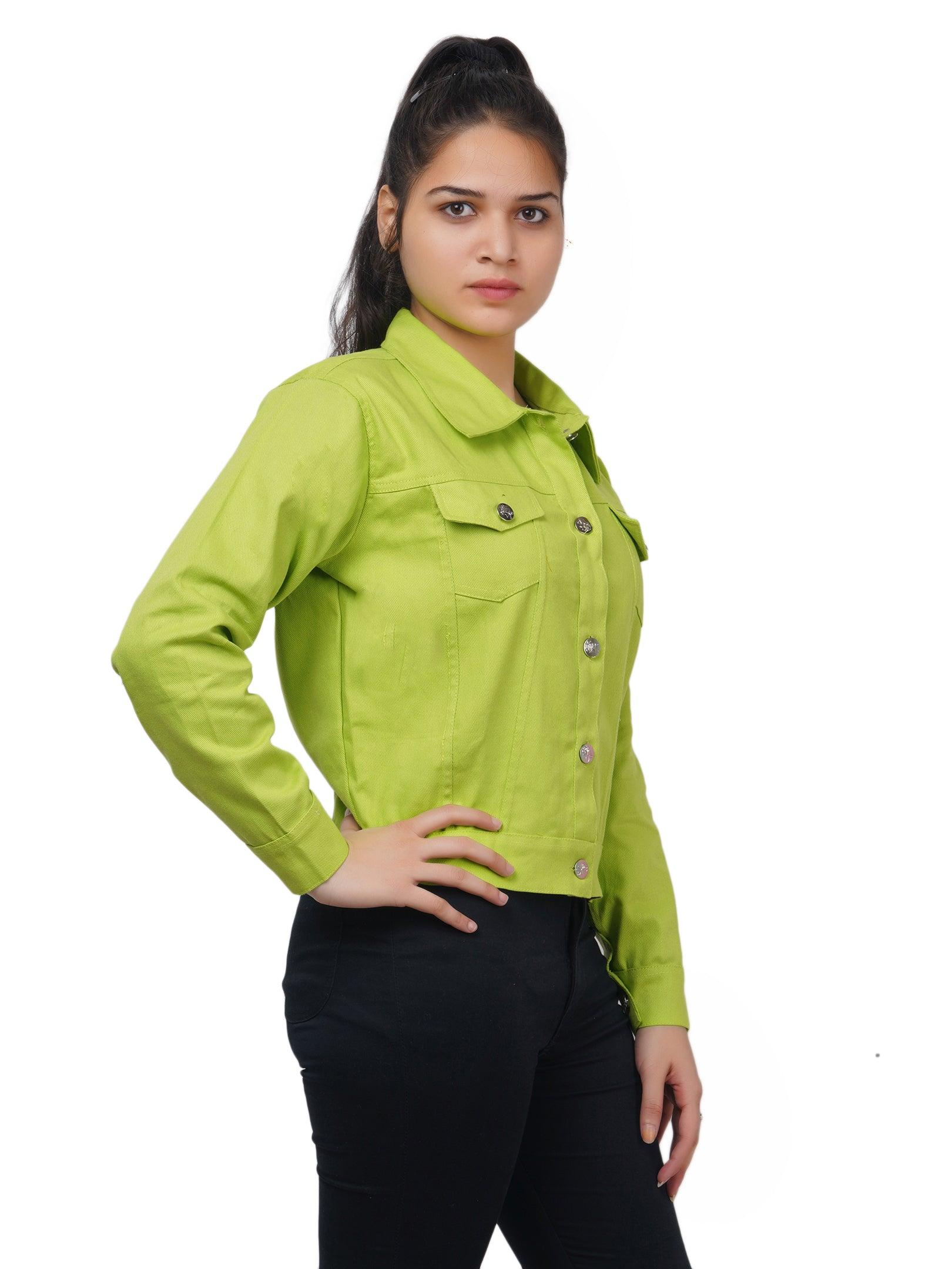 Full Sleeve Parrot Green Solid Women Jacket