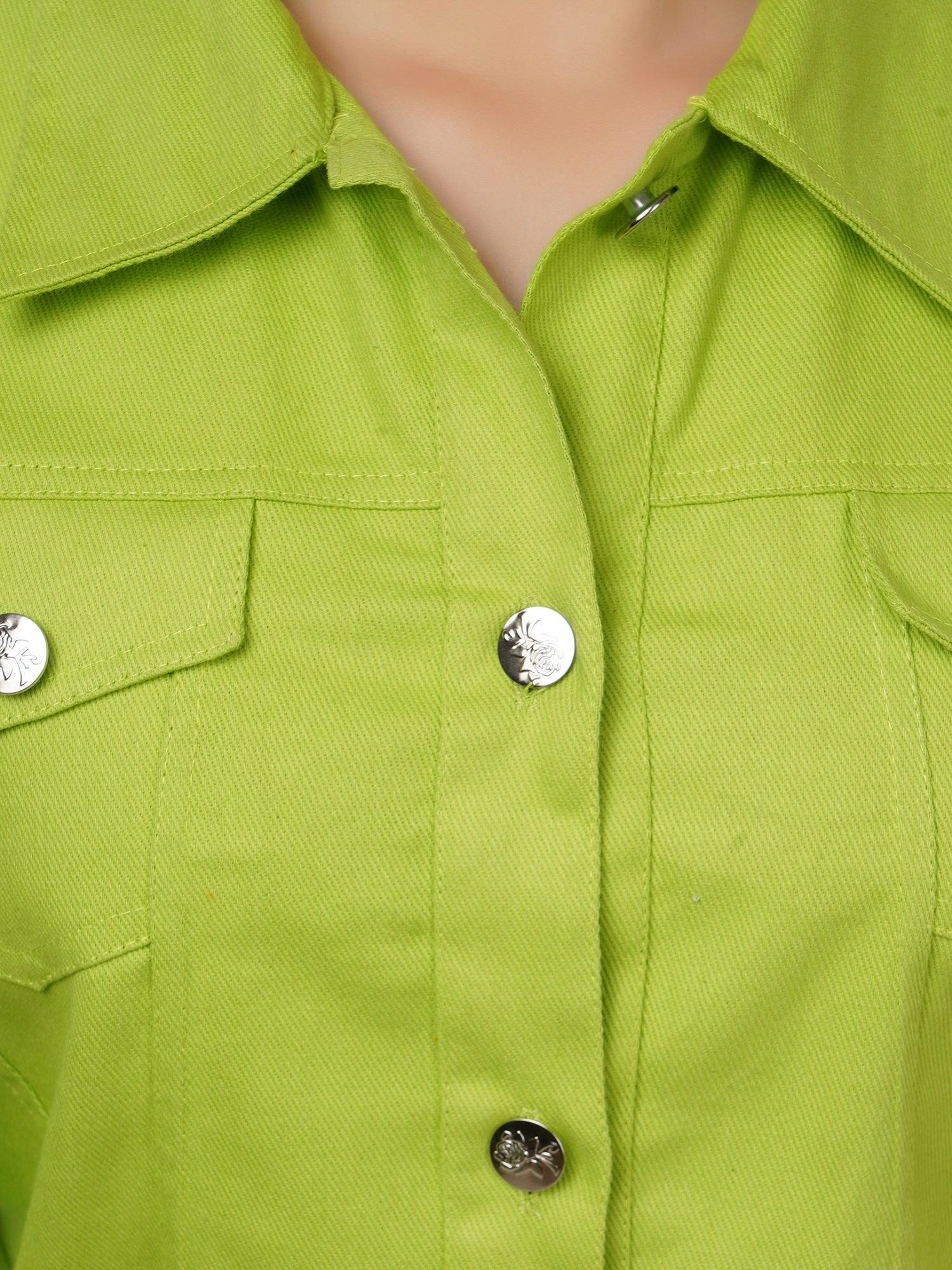 Full Sleeve Parrot Green Solid Women Jacket