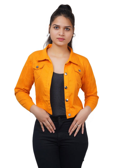 Trendzmy Full Sleeve Peach And Yellow Solid Women Jacket