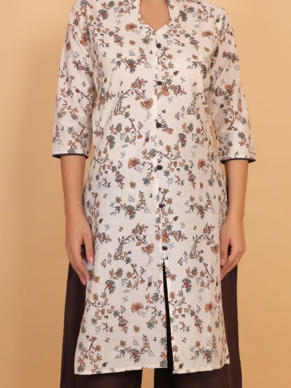 Stylish Brown Printed Kurta with Matching Palazzo Set & Side Pockets for Women