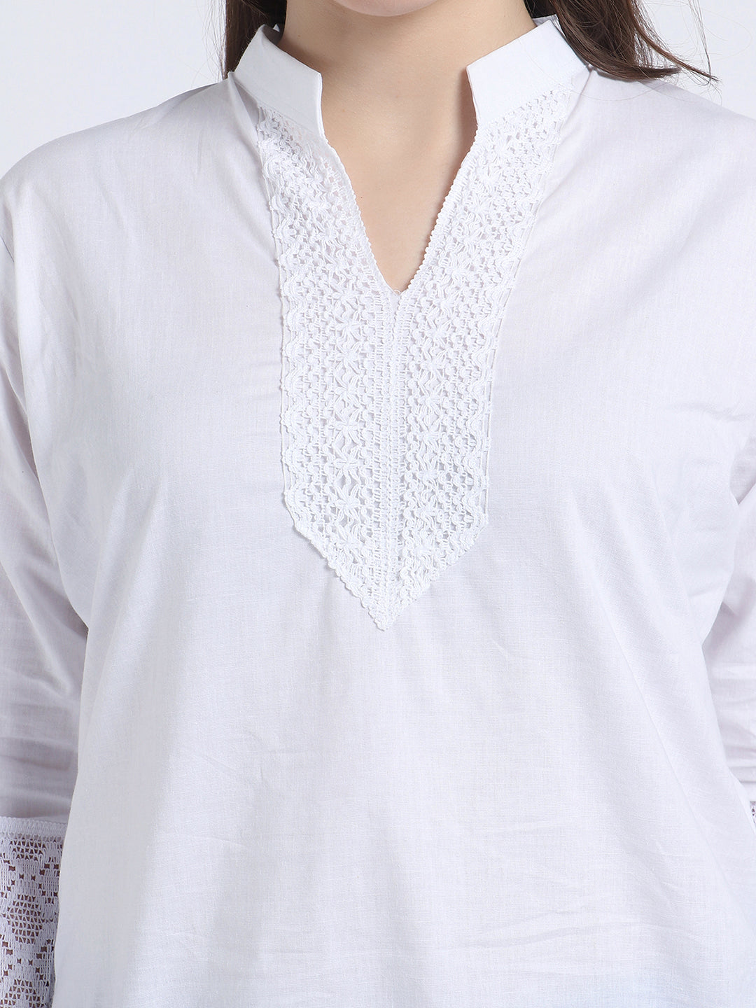 Women Solid White Kurta and Blue Salwar Set Pure Cotton