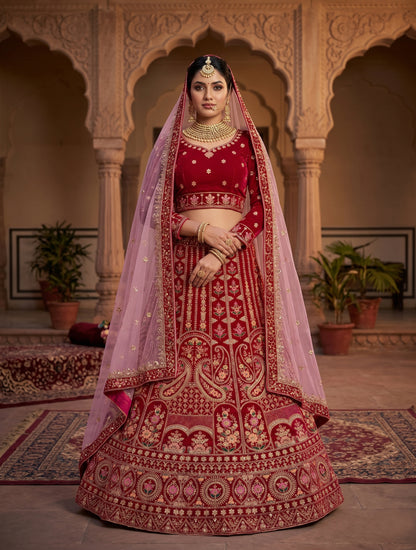 Royal Bridal Red Lehenga Choli Set for Women with Heavy Embroidery & Dupatta | Wedding Lehenga Unstitched