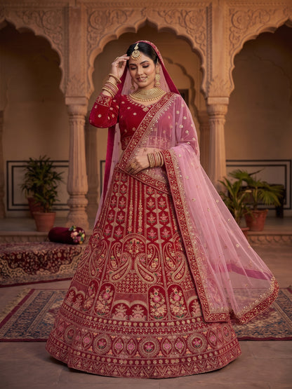Royal Bridal Red Lehenga Choli Set for Women with Heavy Embroidery & Dupatta | Wedding Lehenga Unstitched