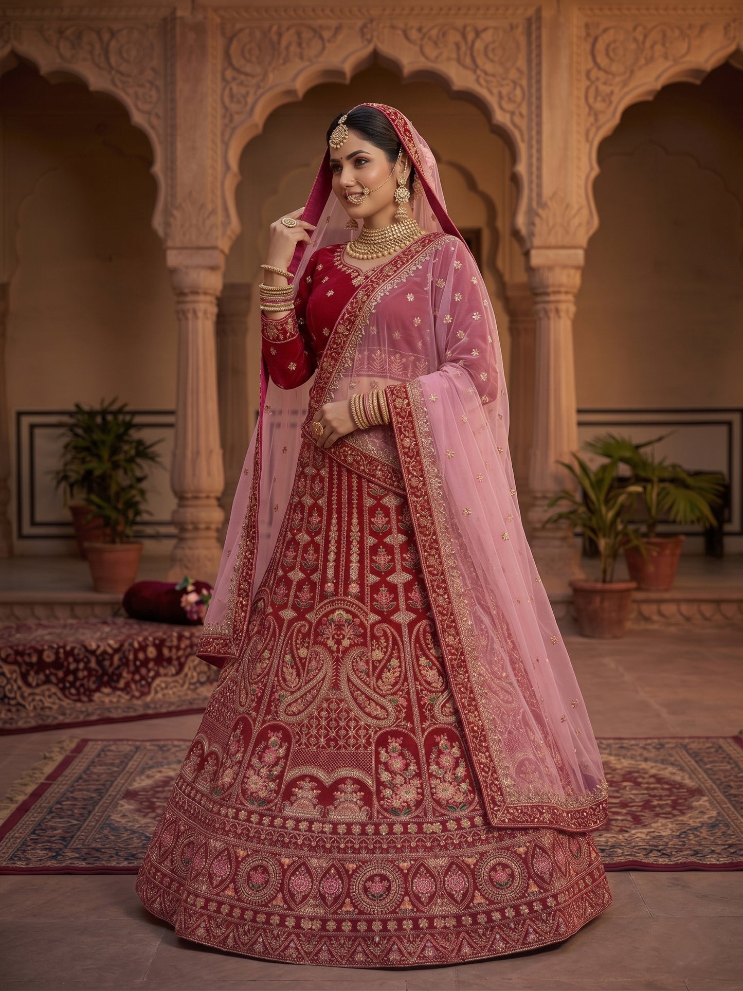 Royal Bridal Red Lehenga Choli Set for Women with Heavy Embroidery & Dupatta | Wedding Lehenga Unstitched