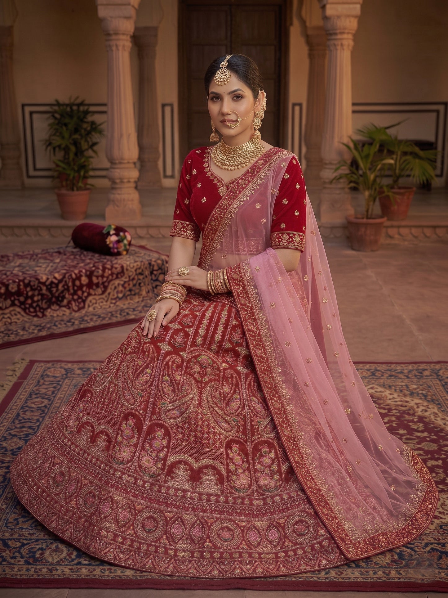 Royal Bridal Red Lehenga Choli Set for Women with Heavy Embroidery & Dupatta | Wedding Lehenga Unstitched