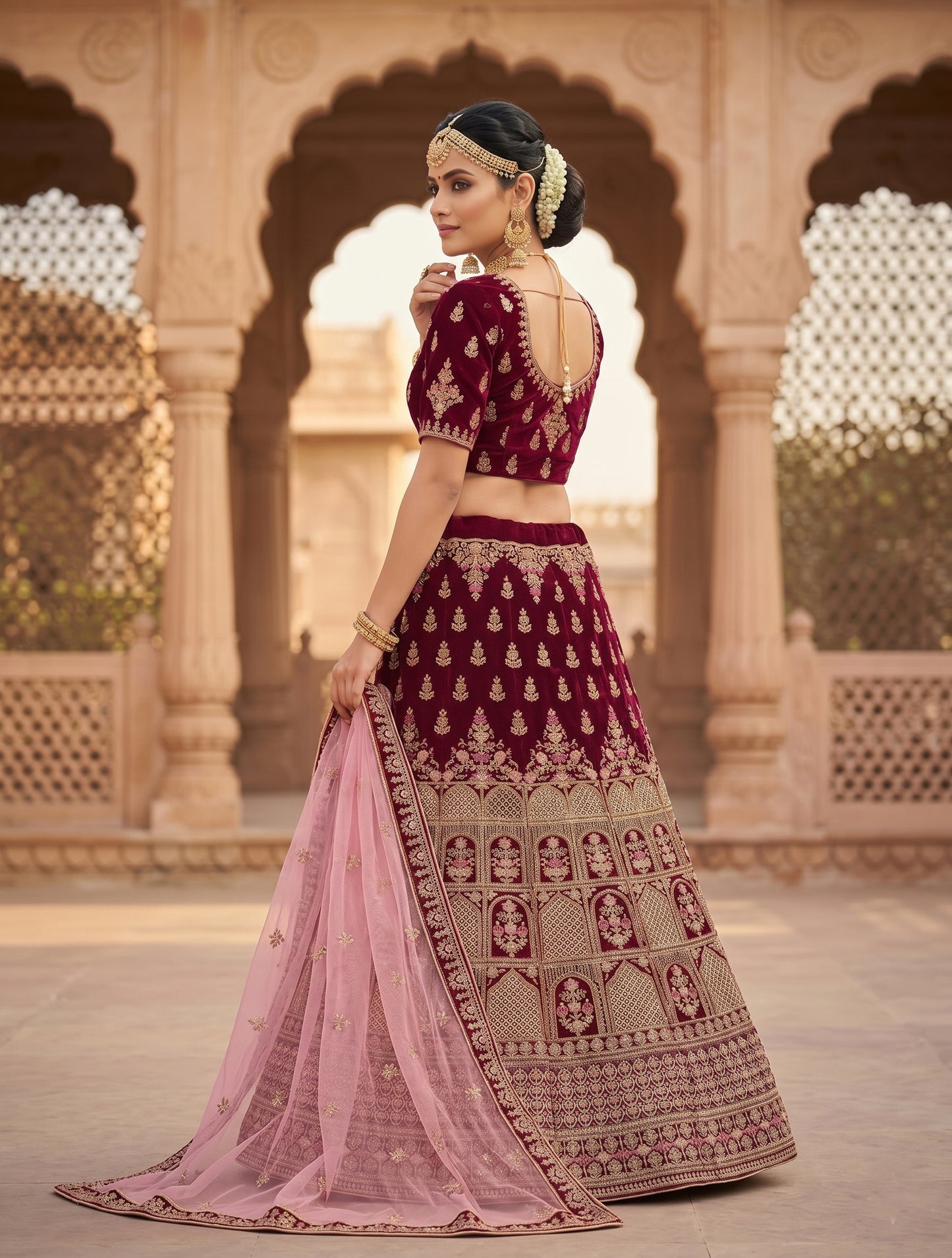 Designer Wine Bridal Lehenga Choli with Dupatta | Unstitched Wedding Lehenga for Women