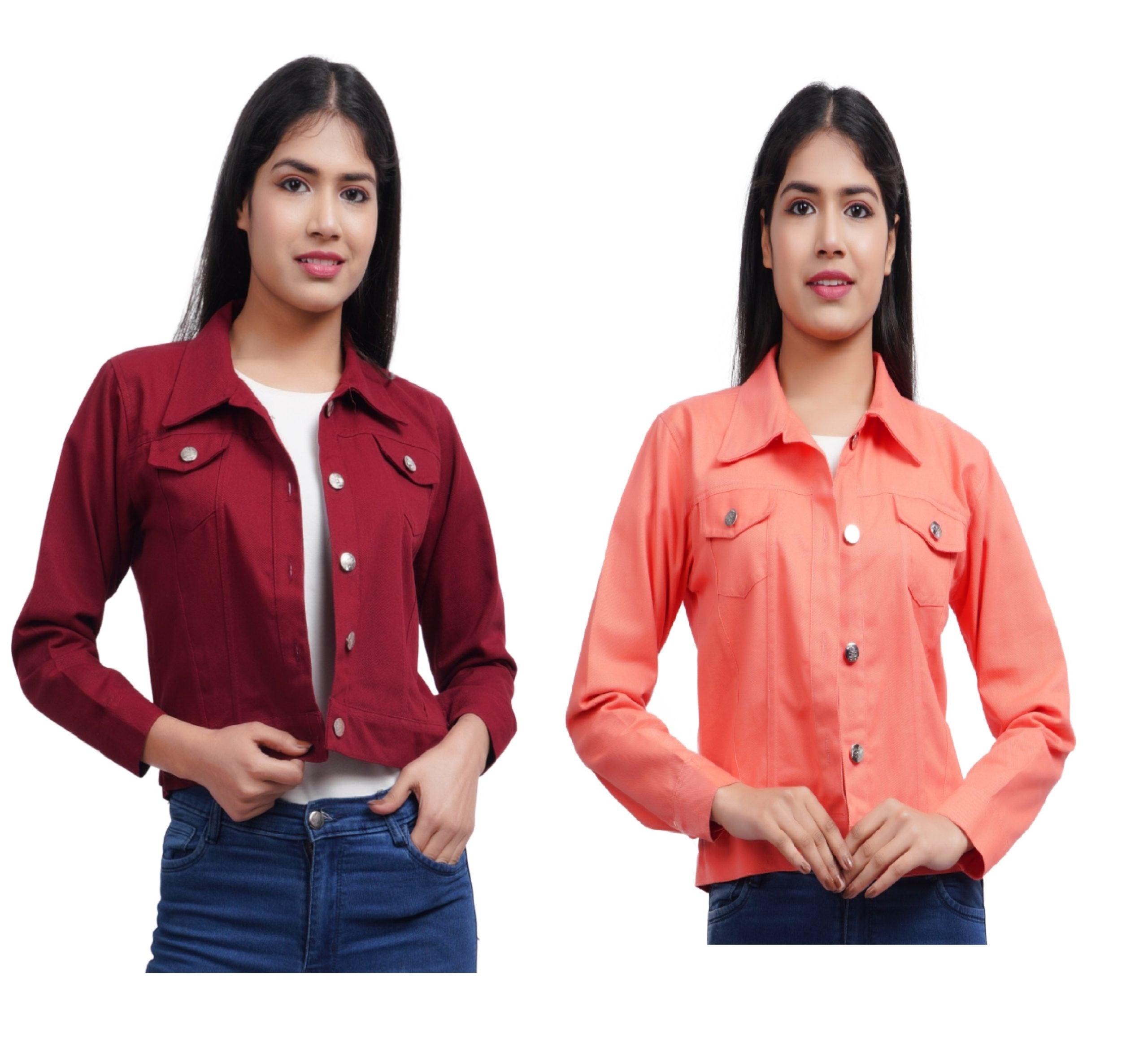 Full Sleeve Maroon And Peach Solid Women Jacket XXXL