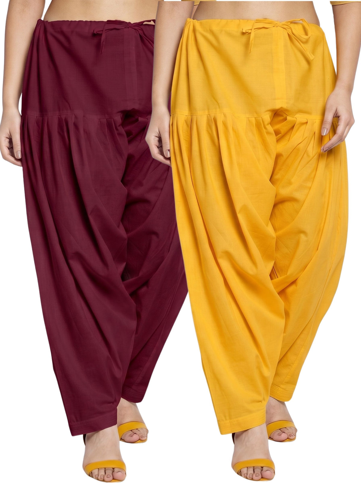 Women's Pure Cotton Solid Patiala Salwar – Pack of 2 (Maroon & Yellow) | Breathable Everyday Ethnic Bottom Wear | Adjustable Drawstring Waist