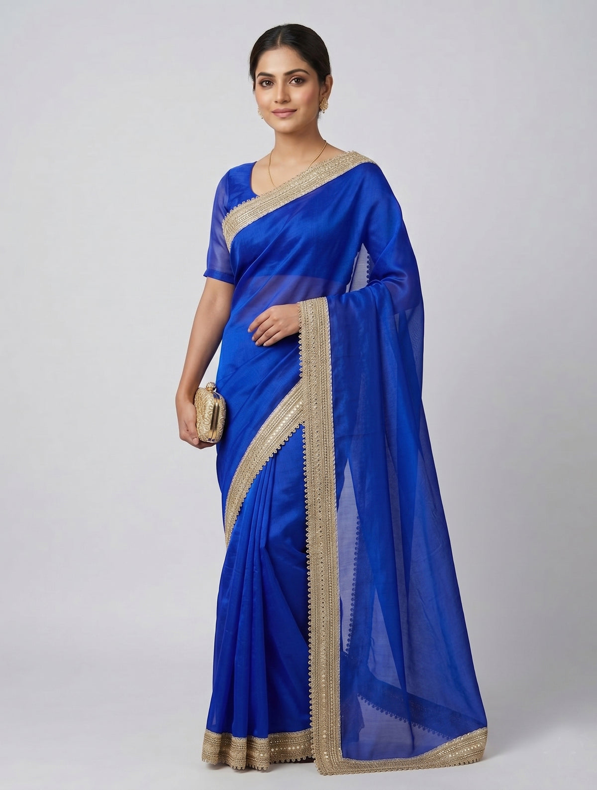 Indian women's fandy Saree - Festive Party Wear Saree with Lace Border