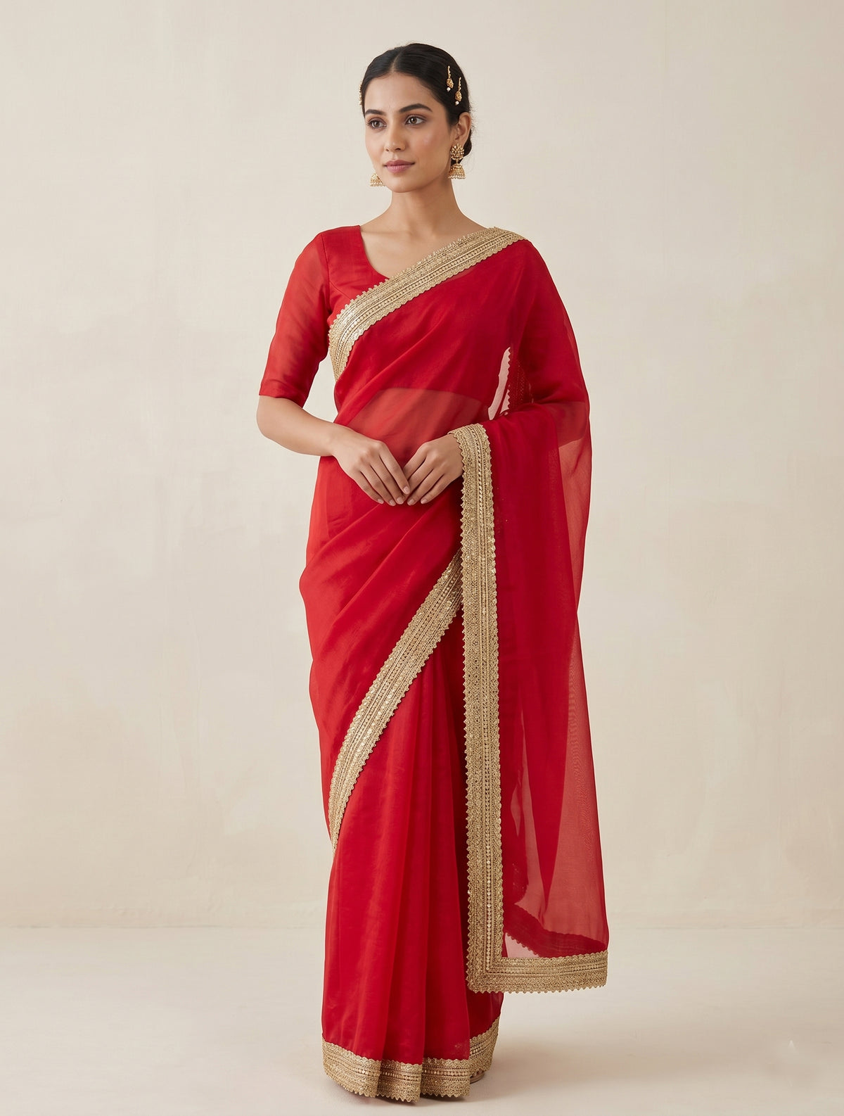 Indian women's fandy Saree - Festive Party Wear Saree with Lace Border