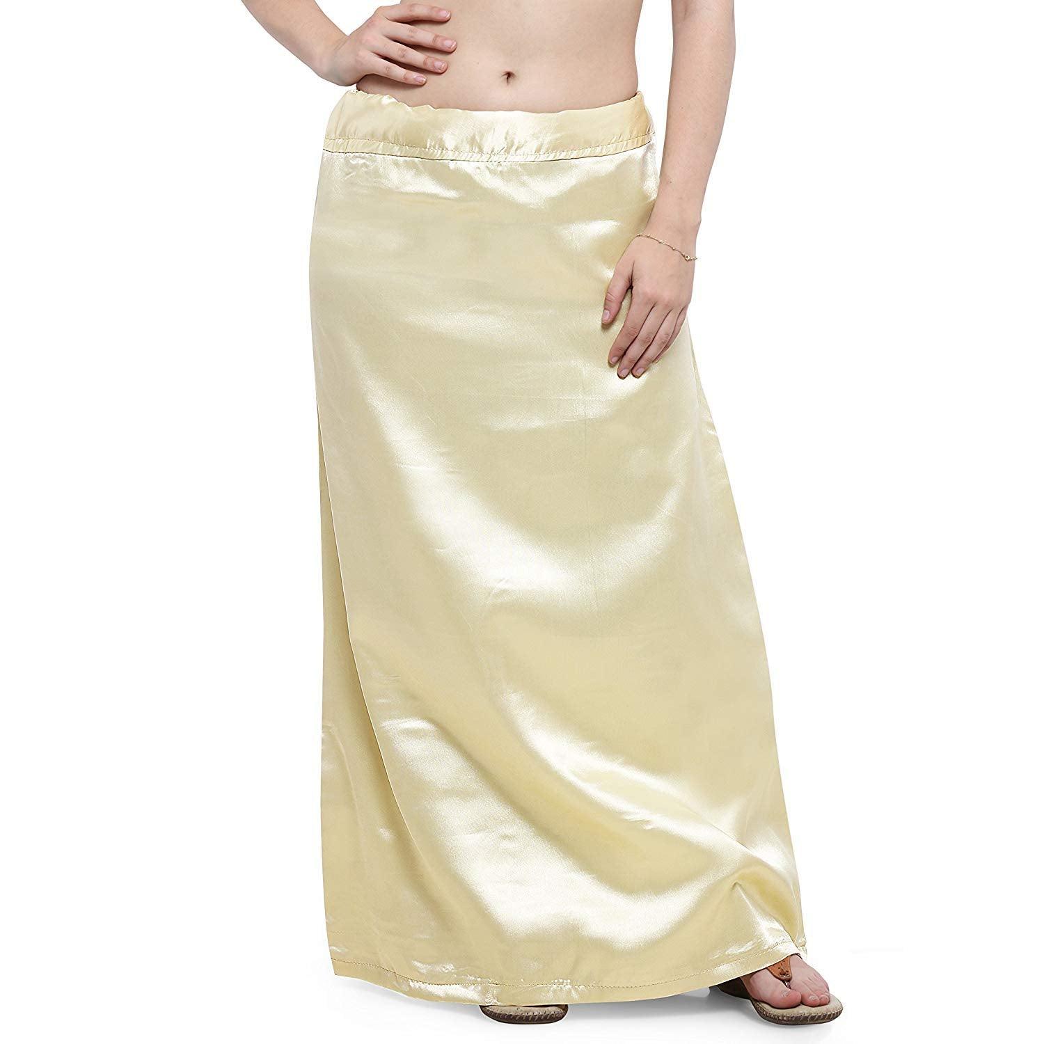 Indian Women Satin Saree Petticoat– Adjustable Drawstring Waist-Beige Default Title