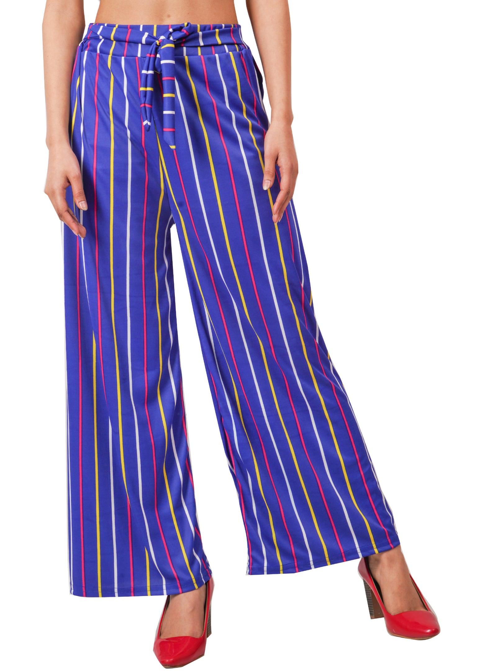 Woman's Rayon Stripe Blue Palazzo