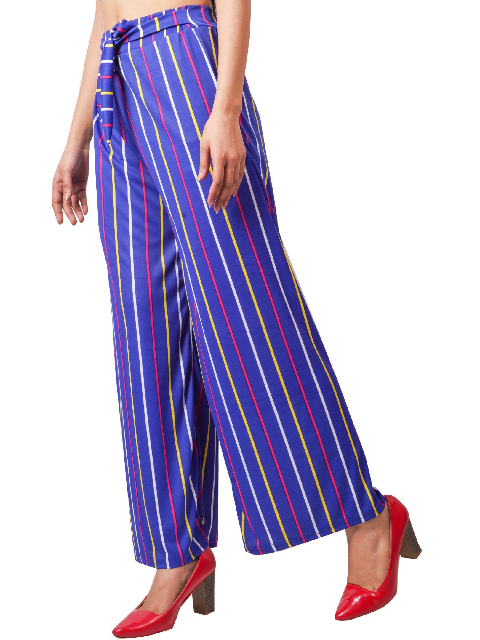 Woman's Rayon Stripe Blue Palazzo