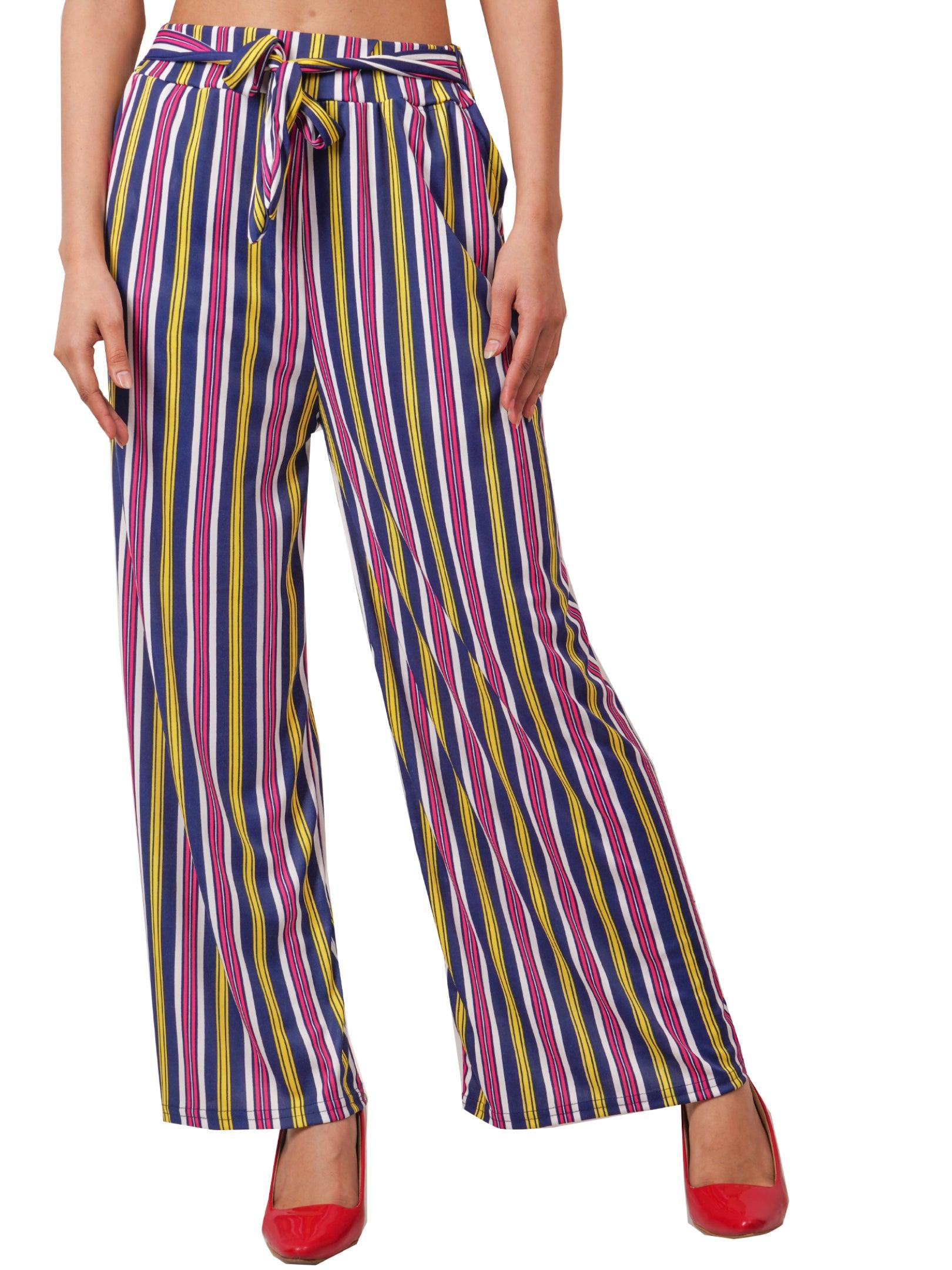 Woman's Rayon Stripe Pink Multi Palazzo