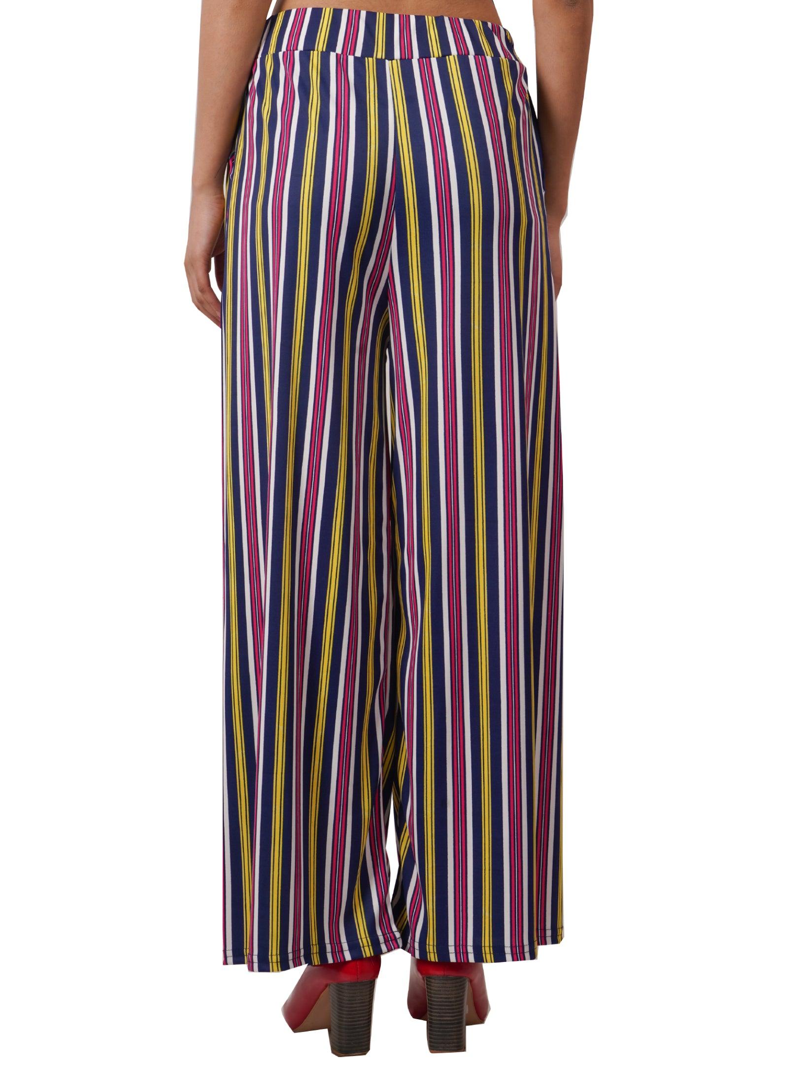 Woman's Rayon Stripe Pink Multi Palazzo