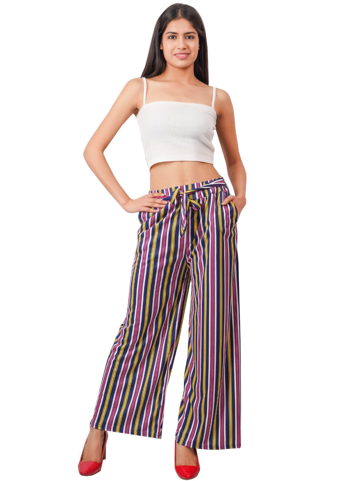 Woman's Rayon Stripe Pink Multi Palazzo Default Title