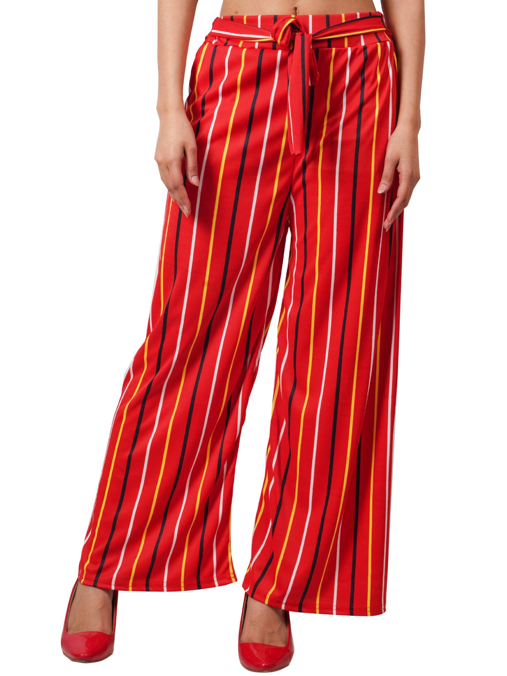 Woman's Rayon Stripe Red Palazzo