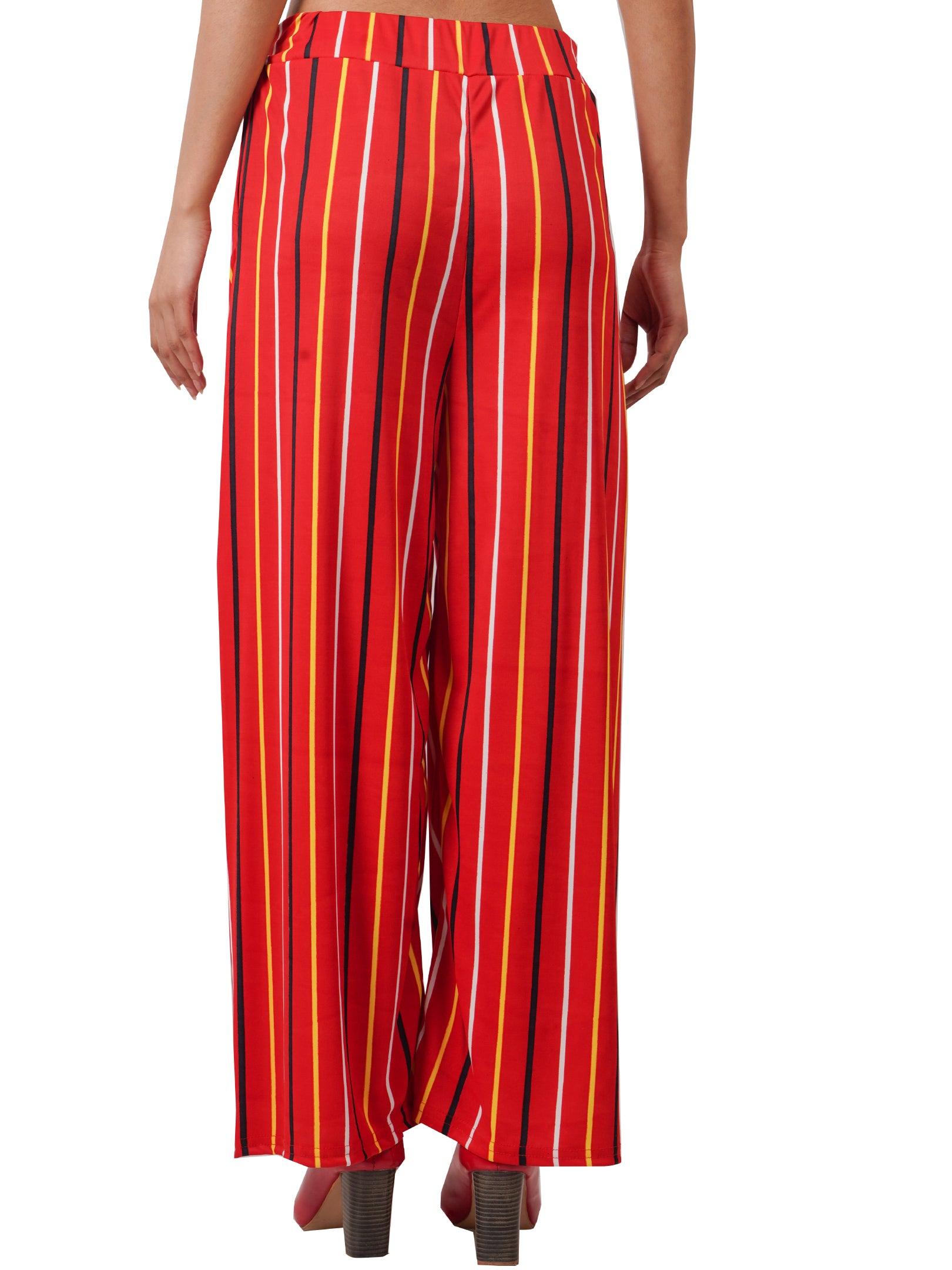 Woman's Rayon Stripe Red Palazzo