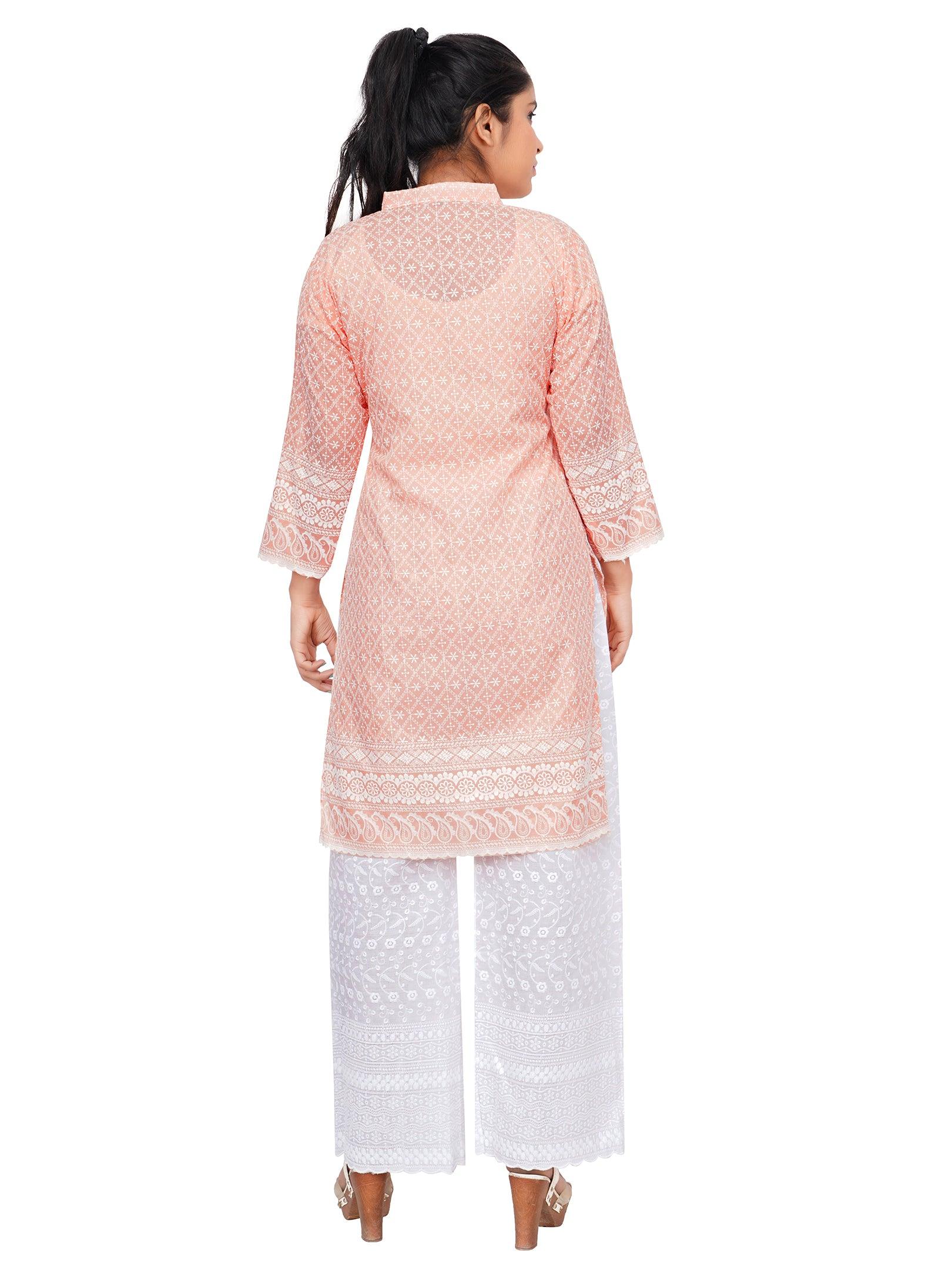 Women Peach Kurta and Palazzo Set Pure Cotton