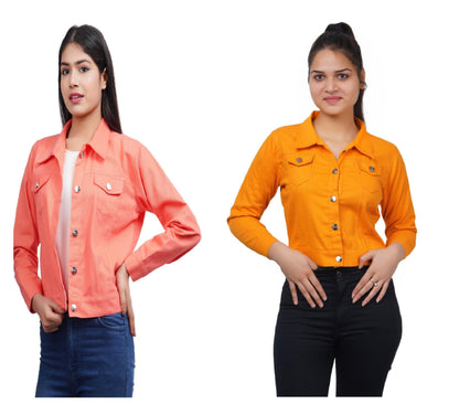 Trendzmy Full Sleeve Peach And Yellow Solid Women Jacket XXXL