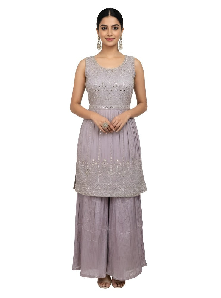 Women Elegant Mauve Art Silk Sharara Set with Sequin Work