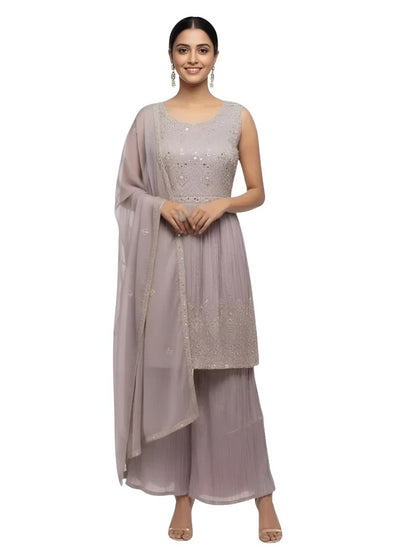 Women Elegant Mauve Art Silk Sharara Set with Sequin Work