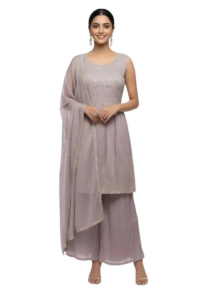 Women Elegant Mauve Art Silk Sharara Set with Sequin Work