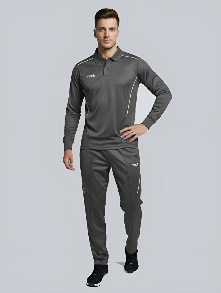 TYKA Prima Men Grey Sports Polo T-Shirt | Quick Dry Activewear with Contrast Piping