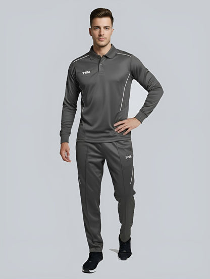 TYKA Prima Men Grey Sports Polo T-Shirt | Quick Dry Activewear with Contrast Piping