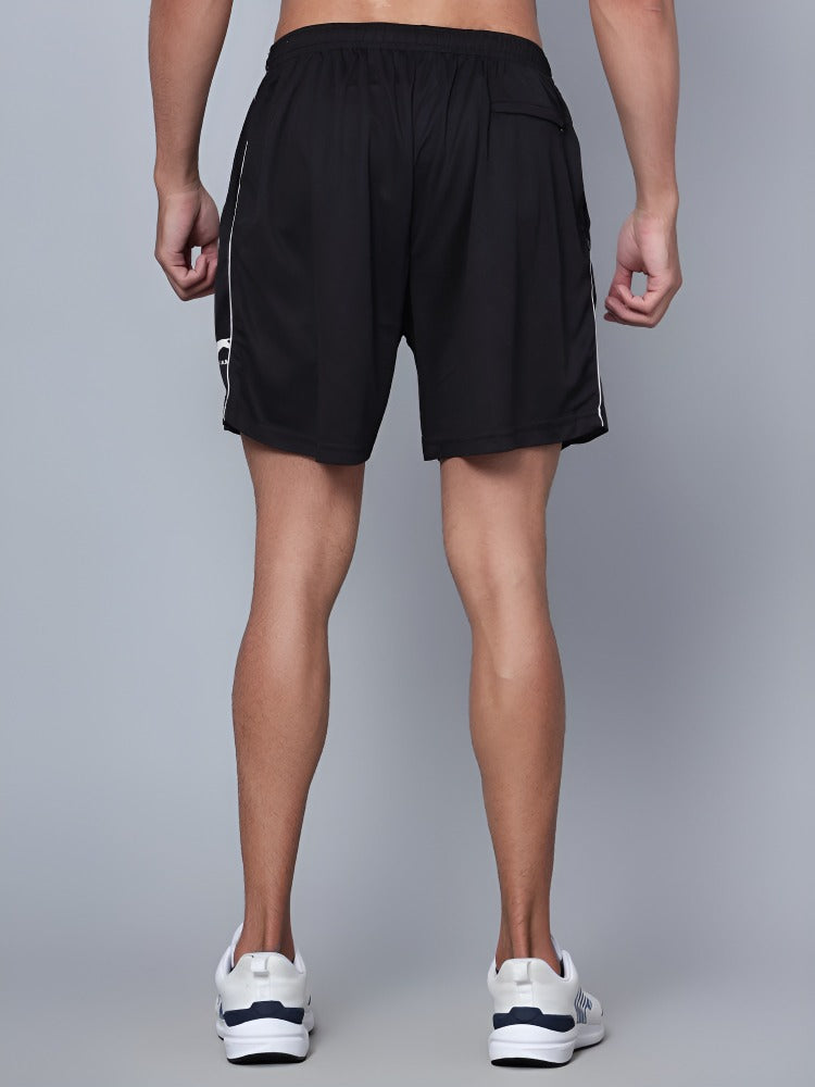 Shiv Naresh Men's Black Sports Shorts with White Side Panels | Lightweight Athletic Performance Wear