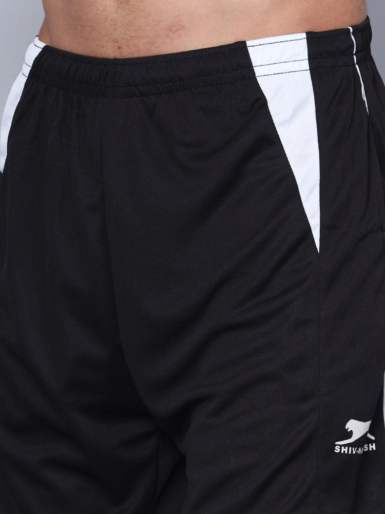 Shiv Naresh Men's Black Sports Shorts with White Side Panels | Lightweight Athletic Performance Wear