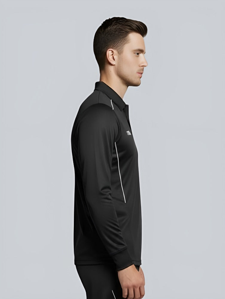 TYKA Prima Men Black Sports Polo T-Shirt | Quick Dry Activewear with Contrast Piping