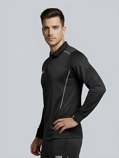 TYKA Prima Men Black Sports Polo T-Shirt | Quick Dry Activewear with Contrast Piping