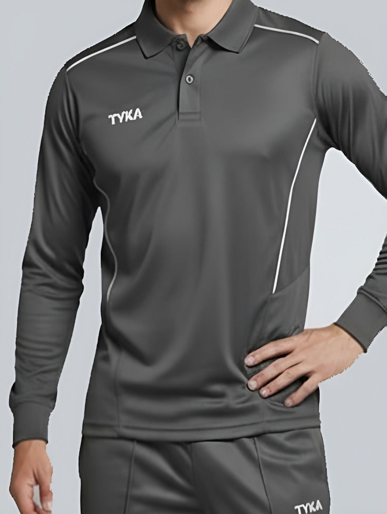 TYKA Prima Men Grey Sports Polo T-Shirt | Quick Dry Activewear with Contrast Piping