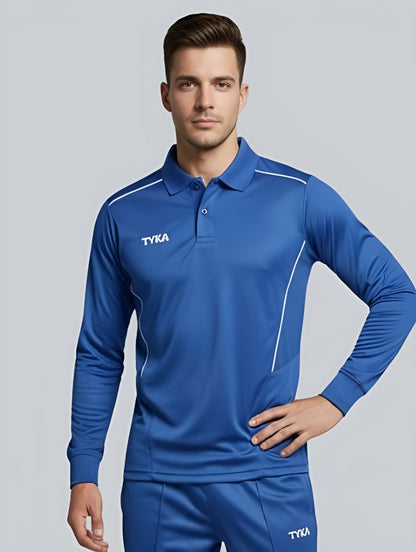 TYKA Prima Men Blue Sports Polo T-Shirt | Quick Dry Activewear with Contrast Piping
