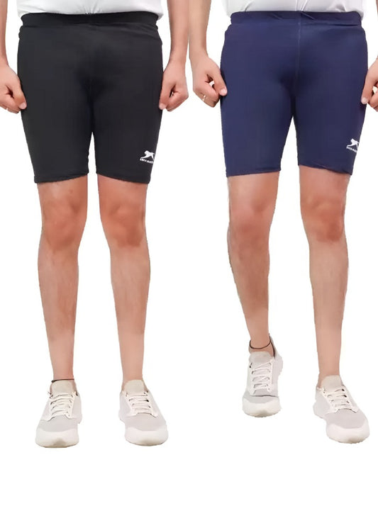 SHIV-NARESH Solid Men Black And Blue Tights Pack Of 2