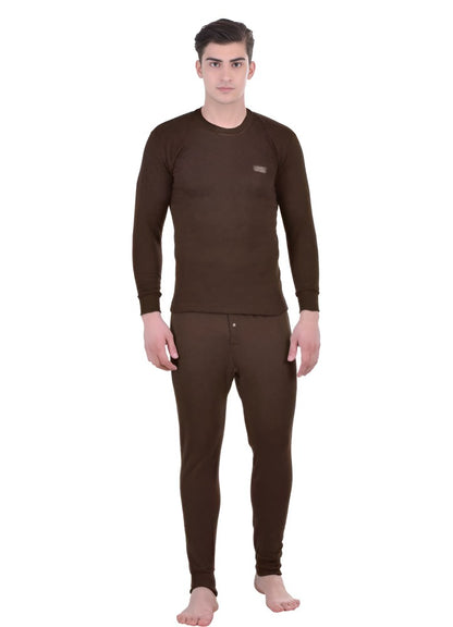 LUX COTT'S WOOL Brown Full Sleeves Round Neck Men Top - Pyjama Set Thermal