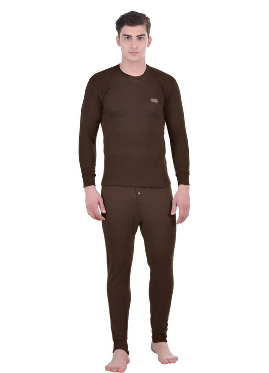 LUX COTT'S WOOL Brown Full Sleeves Round Neck Men Top - Pyjama Set Thermal
