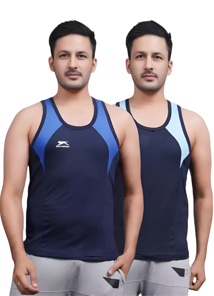 SHIV-NARESH Solid Men Cotton Grey And Blue Blend Vest (Pack Of 2)