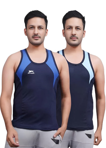 SHIV-NARESH Solid Men Cotton Grey And Blue Blend Vest (Pack Of 2)