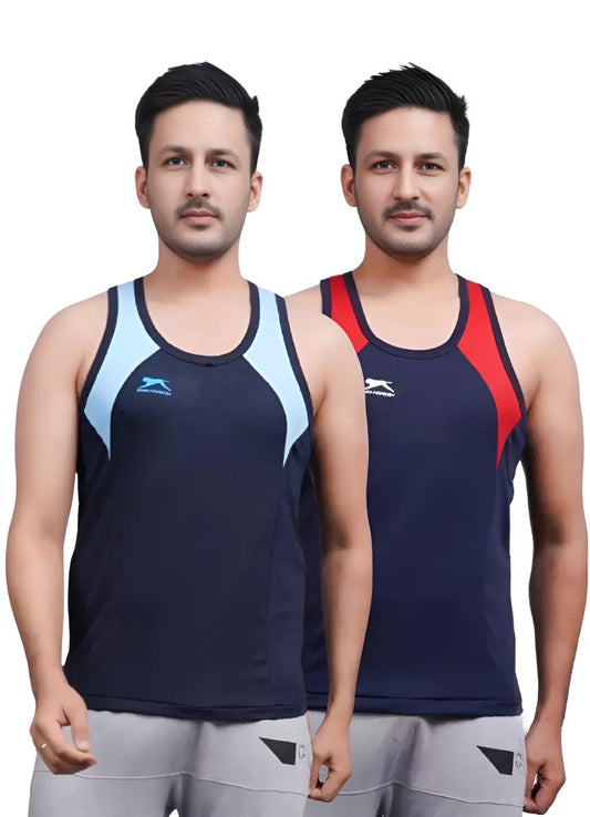 SHIV-NARESH Solid Men Cotton Red And Grey Blend Vest (Pack Of 2)